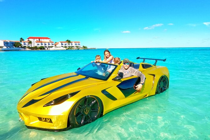 JetCar Bahamas Water Car Experience - A sports car with a wake behind it